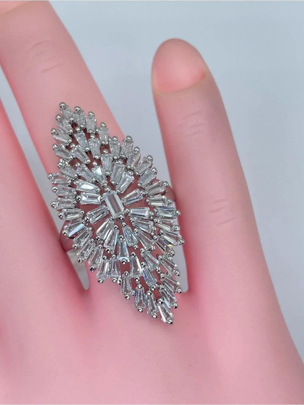 Swarovski Crystal Elements White Crystal Art Deco Statement Ring Sz 7 Bold
